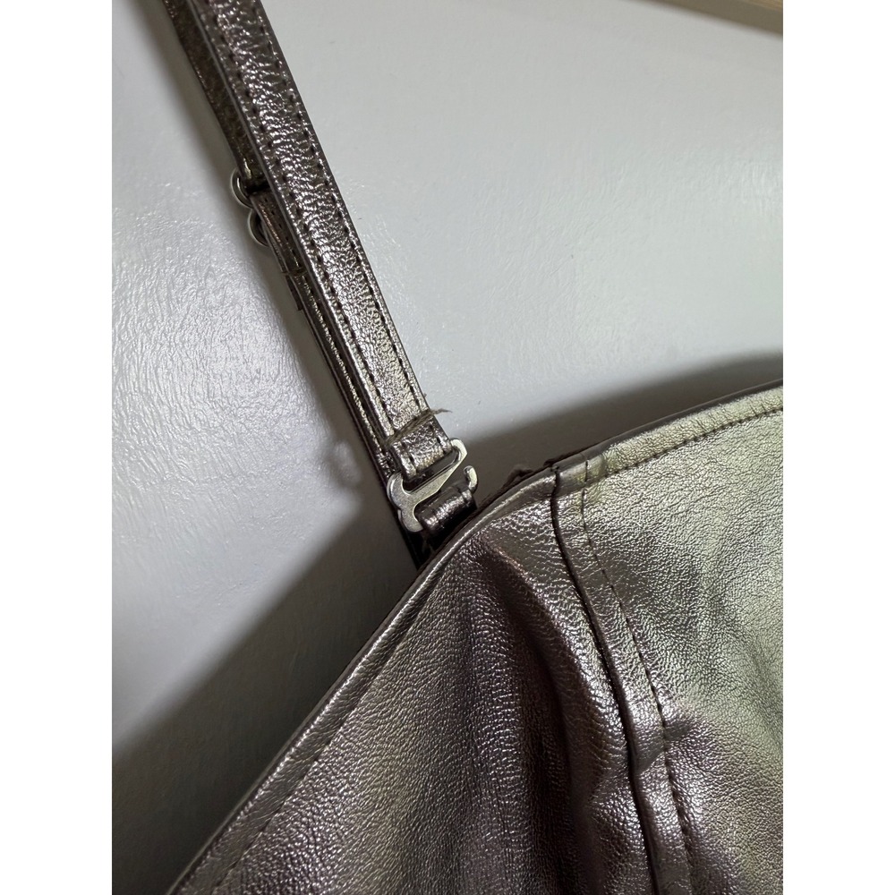 Avec Les Filles Metallic Faux Leather Midi Dress SilverBronze Square Neck Size 4 - Picture 5 of 11